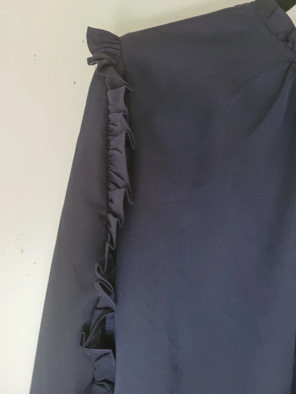 J. Crew 2X Ruffle-Trim Navy Long-Sleeve Women's Blouse